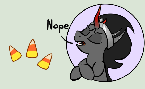 Size: 563x347 | Tagged: safe, artist:firenhooves, character:king sombra, species:pony, animated, candy, candy corn, crossed hooves, cute, disapproval, eyes closed, food, frame by frame, male, nope, solo, sombradorable