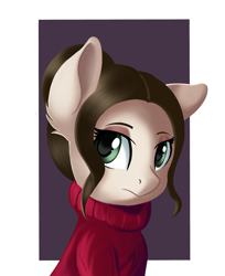 Size: 1354x1663 | Tagged: safe, artist:qbellas, oc, oc only, oc:rubelek, species:pony, bust, clothing, simple background, solo, sweater