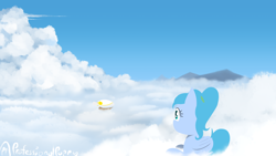 Size: 3840x2160 | Tagged: safe, artist:professionalpuppy, oc, oc only, species:pegasus, species:pony, airship, cloud, lying on a cloud, on a cloud, sitting, sitting on a cloud, solo