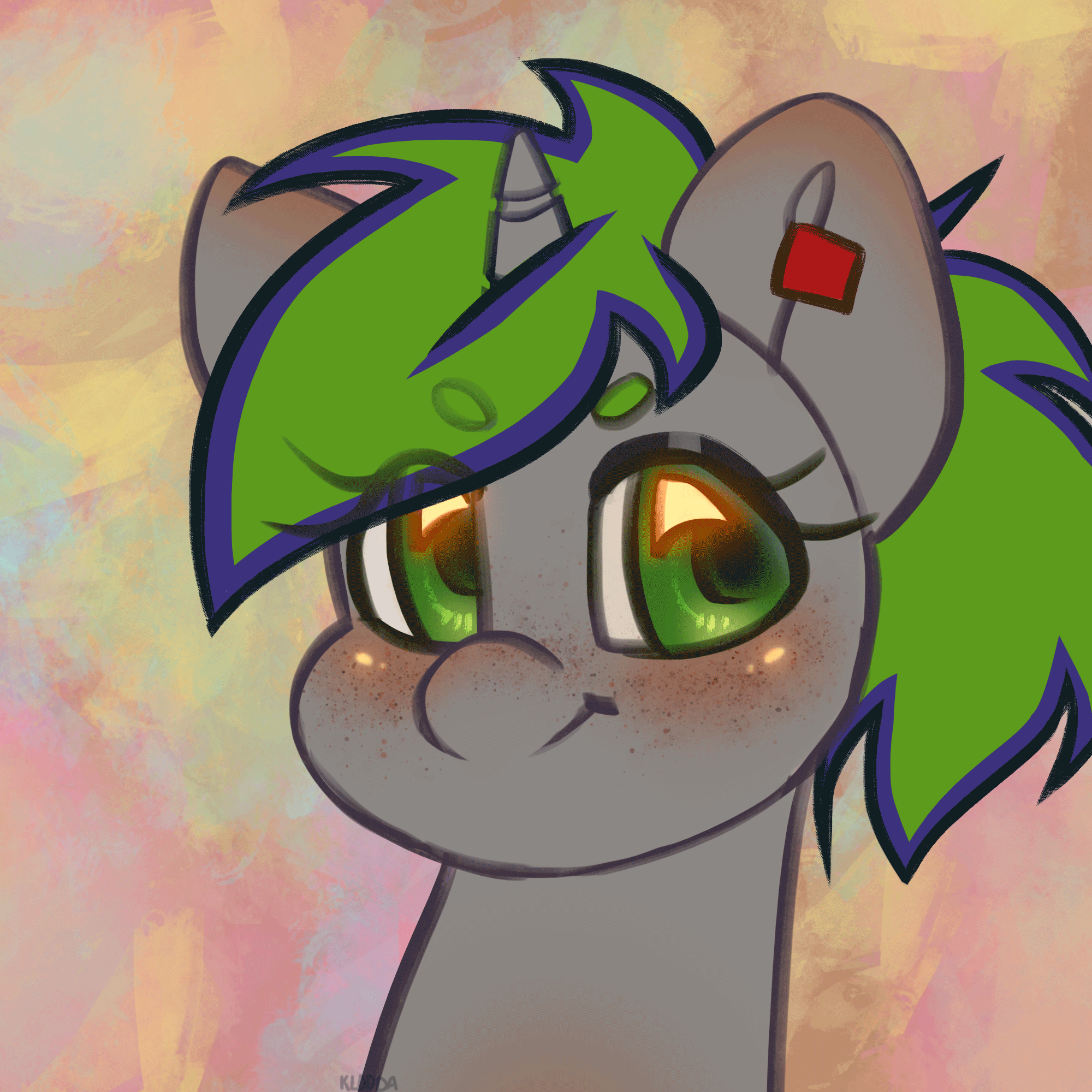Size: 2000x2000 | Tagged: safe, artist:klooda, oc, oc:vivid glow, species:pony, species:unicorn, animated, blep, blinking, blushing, bust, commission, cute, ear piercing, earring, eyeshadow, female, frame by frame, jewelry, looking at you, makeup, mare, piercing, ponytail, portrait, solo, tongue out, ych result