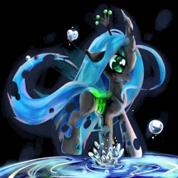 Size: 768x768 | Tagged: safe, artist:tomizawa96, character:queen chrysalis, species:changeling, changeling queen, cute, cutealis, female, solo, splash, water