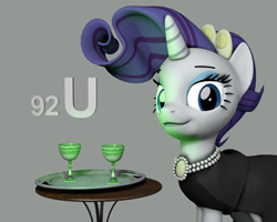 Size: 1350x1080 | Tagged: safe, artist:oc1024, character:rarity, species:pony, species:unicorn, series:joycall6's periodic table, 3d, bust, gray background, marie curie, periodic table, simple background, source filmmaker, this will end in radiation poisoning, uranium, uranium glass