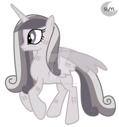 Size: 900x958 | Tagged: safe, artist:princesslunayay, base used, character:princess cadance, species:alicorn, species:pony, alternate universe, bags under eyes, bruised, deviantart watermark, drained, exhausted, female, flying, logo, mare, missing accessory, obtrusive watermark, simple background, solo, watermark, white background