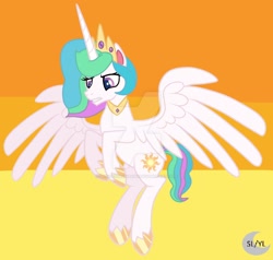 Size: 1920x1826 | Tagged: safe, artist:princesslunayay, base used, character:princess celestia, species:alicorn, species:pony, my little pony:pony life, deviantart watermark, female, flying, g4.5 to g4, logo, mare, obtrusive watermark, simple background, solo, watermark