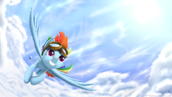 Size: 1920x1080 | Tagged: safe, artist:sonicrainboom93, character:rainbow dash, cloud, cloudy, female, flying, goggles, laputa: castle in the sky, solo, wallpaper