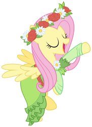 Size: 3560x4900 | Tagged: safe, artist:proenix, character:fluttershy, species:pegasus, species:pony, episode:magical mystery cure, g4, my little pony: friendship is magic, .svg available, absurd resolution, clothing, cute, dress, eyes closed, female, floral head wreath, flower, mare, shyabetes, simple background, solo, transparent background, vector