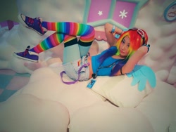 Size: 1024x768 | Tagged: safe, artist:bunnyoxo, character:rainbow dash, species:human, clothing, converse, cosplay, costume, irl, irl human, photo, shoes, solo, wings