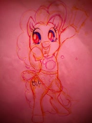 Size: 600x800 | Tagged: safe, artist:bunnyoxo, character:pinkie pie, alternate cutie mark, clothing, disney, food, happy, mickey mouse, popcorn, traditional art