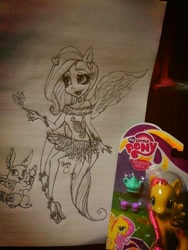 Size: 600x800 | Tagged: safe, artist:bunnyoxo, character:angel bunny, character:fluttershy, species:anthro, species:human, clothing, flower, humanized, monster high, pony ears, tail, toy, wings