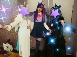Size: 1024x768 | Tagged: safe, artist:arue_07, artist:bunnyoxo, character:princess celestia, character:princess luna, character:twilight sparkle, species:alicorn, species:human, species:pony, clothing, convention:japanponycon, cosplay, costume, irl, irl human, japan ponycon, photo, socks, thigh highs