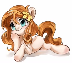 Size: 1024x896 | Tagged: safe, artist:amo, character:pear butter, species:earth pony, species:pony, cute, female, flower, flower in hair, pearabetes, simple background, solo, white background
