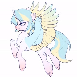 Size: 2048x2048 | Tagged: safe, artist:amo, oc, oc only, species:alicorn, species:pony, alicorn oc, horn, simple background, solo, unshorn fetlocks, white background, wings