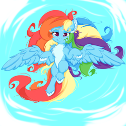 Size: 2500x2500 | Tagged: safe, artist:rurihal, character:rainbow dash, species:pegasus, species:pony, chest fluff, ear fluff, flying, hoof fluff, looking at you, pale belly, sky, unshorn fetlocks, wing fluff