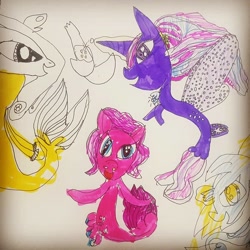 Size: 1080x1080 | Tagged: safe, artist:bellas.den, oc, oc only, species:sea pony, partial color, traditional art