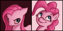 Size: 800x400 | Tagged: safe, artist:gingermint, artist:icekatze, character:pinkamena diane pie, character:pinkie pie, duality