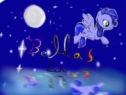 Size: 1080x810 | Tagged: safe, artist:bellas.den, oc, oc only, oc:jewel, species:pegasus, species:pony, female, flying, full moon, mare, moon, night, pegasus oc, reflection, smiling, solo, stars, wings