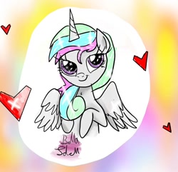 Size: 1080x1043 | Tagged: safe, artist:bellas.den, character:princess celestia, species:alicorn, species:pony, bust, eyelashes, female, heart, mare, signature, smiling, solo, young celestia, younger