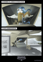 Size: 2000x2927 | Tagged: safe, artist:andaluce, oc, oc:haze northfleet, species:pegasus, species:pony, g4, clothing, coat, comic, plane, scarf, snow, solo, spread wings, wings