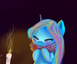 Size: 1080x897 | Tagged: safe, artist:bellas.den, oc, oc only, species:earth pony, species:pony, g4, bust, candle, clothing, earth pony oc, eyes closed, scarf, signature, solo