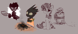 Size: 1828x822 | Tagged: safe, artist:rexyseven, oc, oc:rusty gears, species:pony, g4, axe, clothing, female, mare, scarf, sketch, sock, socks, solo, weapon