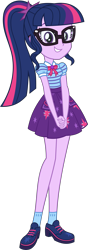 Size: 3595x10246 | Tagged: safe, artist:firesidearmy46231, character:twilight sparkle, character:twilight sparkle (scitwi), species:eqg human, episode:fomo, g4, my little pony: equestria girls, my little pony:equestria girls, spoiler:eqg series (season 2), bow tie, clothing, female, geode of telekinesis, glasses, grin, looking at you, magical geodes, ponytail, shoes, simple background, skirt, smiling, socks, solo, transparent background, vector