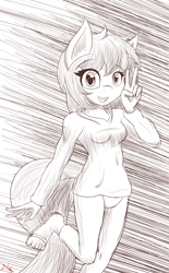 Size: 2790x4500 | Tagged: safe, artist:ramoncrimson935, oc, oc only, species:anthro, species:plantigrade anthro, g4, female, monochrome, peace sign, sketch, solo