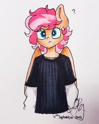 Size: 1080x1350 | Tagged: safe, artist:galaxy.in.mind, oc, oc only, species:anthro, species:pegasus, species:pony, g4, clothing, female, pegasus oc, signature, solo, traditional art, wings