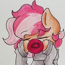 Size: 1080x1080 | Tagged: safe, artist:galaxy.in.mind, oc, oc only, species:earth pony, species:pony, g4, bust, chocolate, clothing, earth pony oc, eyelashes, eyes closed, female, food, hoof hold, hot chocolate, mug, solo, traditional art