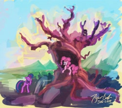 Size: 1920x1708 | Tagged: safe, artist:hyper dash, character:pinkie pie, character:twilight sparkle, newbie artist training grounds, g4, atg 2020, avatar the last airbender, banyan-grove tree, facehoof, the legend of korra, tree
