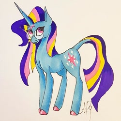 Size: 978x978 | Tagged: safe, artist:galaxy.in.mind, character:twilight sparkle, character:twilight sparkle (unicorn), species:pony, species:unicorn, g4, colored hooves, female, glasses, leonine tail, mare, redesign, solo, traditional art