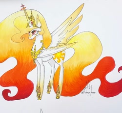 Size: 1080x994 | Tagged: safe, artist:galaxy.in.mind, character:princess celestia, species:alicorn, species:pony, g4, ethereal mane, female, galaxy mane, hoof shoes, jewelry, mare, peytral, redesign, signature, solo, tiara, traditional art