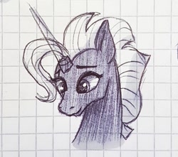 Size: 1053x932 | Tagged: safe, artist:galaxy.in.mind, character:tempest shadow, species:pony, species:unicorn, g4, broken horn, bust, eye scar, female, graph paper, horn, mare, prosthetic horn, prosthetics, scar, solo, traditional art