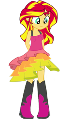 Size: 1154x1988 | Tagged: safe, artist:nightred15, edit, editor:nightred15, character:sunset shimmer, species:eqg human, equestria girls:rainbow rocks, g4, my little pony: equestria girls, my little pony:equestria girls, adorable face, background removed, boots, clothing, cute, dress, dress edit, edited edit, female, looking at dress, shoes, simple background, sleeveless, solo, transparent background, upset