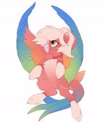 Size: 1724x2048 | Tagged: safe, artist:amo, oc, oc only, species:pony, g4, colored wings, multicolored wings, simple background, solo, spread wings, unshorn fetlocks, white background, wings