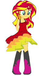 Size: 1154x1988 | Tagged: safe, artist:nightred15, edit, editor:nightred15, character:sunset shimmer, species:eqg human, equestria girls:rainbow rocks, g4, my little pony: equestria girls, my little pony:equestria girls, adorable face, background removed, boots, clothing, cute, dress, dress edit, edited edit, female, shoes, simple background, solo, transparent background, upset