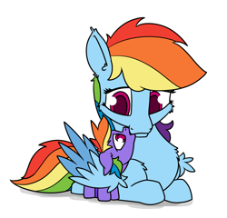 Size: 1100x1057 | Tagged: safe, artist:dacaoo, character:rainbow dash, species:pegasus, species:pony, g4, foal, horses doing horse things, hug, simple background, white background, winghug