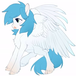 Size: 2048x2048 | Tagged: safe, artist:amo, oc, oc only, species:pegasus, species:pony, g4, cloven hooves, horn, open mouth, simple background, solo, spread wings, unshorn fetlocks, white background, wings