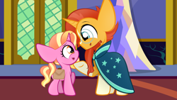 Size: 1920x1080 | Tagged: safe, artist:sugarcloud12, character:luster dawn, character:sunburst, species:pony, g4, bag, female, filly, luster dawn is starlight's and sunburst's daughter, saddle bag
