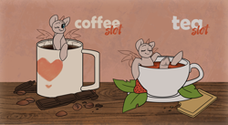 Size: 2654x1458 | Tagged: safe, artist:klooda, oc, species:alicorn, species:pony, g4, advertisement, alicorn oc, chocolate, coffee, coffee mug, commission, cookie, cup, cup of pony, cute, digital art, eyes closed, female, food, frog (hoof), generic pony, heart, horn, leaves, looking at you, mare, micro, mug, one eye closed, slots, smiling, smiling at you, strawberry, swimming, table, tea, teacup, text, underhoof, wings, wink, ych example, ych sketch, your character here