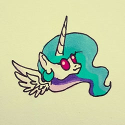 Size: 1080x1080 | Tagged: safe, artist:galaxy.in.mind, character:princess celestia, species:alicorn, species:pony, g4, bust, female, horn, mare, smiling, solo, traditional art, wings