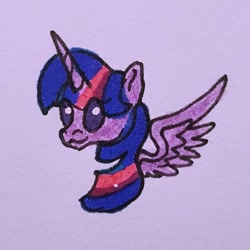 Size: 1080x1080 | Tagged: safe, artist:galaxy.in.mind, character:twilight sparkle, character:twilight sparkle (alicorn), species:alicorn, species:pony, g4, bust, female, horn, mare, smiling, solo, traditional art, wings
