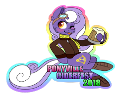 Size: 2786x2153 | Tagged: safe, alternate version, artist:inkynotebook, oc, oc only, oc:aether naut, species:earth pony, species:pony, g4, beer mug, blushing, boots, cider, clothing, earth pony oc, female, goggles, hoof hold, mare, one eye closed, scarf, shoes, simple background, solo, transparent background, wink