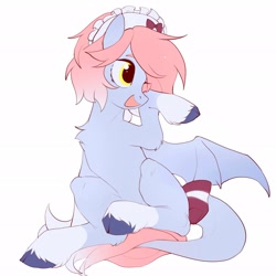 Size: 2048x2048 | Tagged: safe, artist:amo, oc, oc only, species:pony, g4, bow, maid, maid headdress, open mouth, raised hoof, simple background, solo, unshorn fetlocks, white background