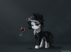Size: 2600x1900 | Tagged: safe, artist:emeraldgalaxy, character:rarity, species:pony, species:unicorn, episode:rarity investigates, g4, my little pony: friendship is magic, alcohol, chromatic aberration, clothing, detective rarity, digital art, female, glass, looking at you, mare, noir, smiling, solo, technically advanced, veil, wine, wine glass