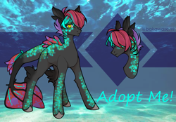 Size: 1297x902 | Tagged: safe, artist:inkynotebook, base used, oc, oc only, species:earth pony, species:pony, g4, bust, earth pony oc, fish tail