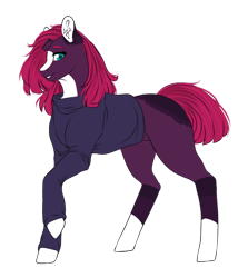 Size: 804x900 | Tagged: safe, artist:malinraf1615, character:fizzlepop berrytwist, character:tempest shadow, species:pony, species:unicorn, g4, alternate hairstyle, blank flank, broken horn, clothing, female, headcanon, horn, implied oc, implied star tracker, lip bite, mare, markings, raised hoof, redesign, simple background, solo, sweater, transparent background