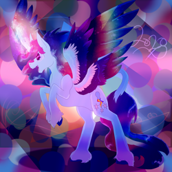 Size: 5800x5800 | Tagged: safe, artist:florarena-kitasatina/dragonborne fox, character:pinkie pie, character:rainbow dash, character:twilight sparkle, species:alicorn, species:pony, g4, absurd resolution, cel shading, colored wings, fusion, leonine tail, multicolored hair, multicolored wings, multiple wings, rearing, redraw, shading, signature, unshorn fetlocks, watermark, wings