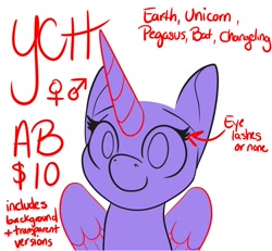 Size: 1300x1200 | Tagged: safe, artist:inkynotebook, oc, oc only, species:alicorn, species:pony, g4, alicorn oc, bald, bust, commission, horn, smiling, solo, wings, your character here