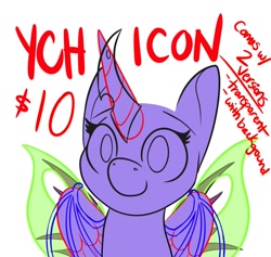 Size: 1261x1195 | Tagged: safe, artist:inkynotebook, oc, oc only, species:alicorn, species:pony, g4, alicorn oc, bald, bust, commission, horn, smiling, solo, wings, your character here