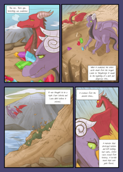 Size: 2591x3624 | Tagged: safe, artist:mustachedbain, species:dragon, comic:my dragon children, g4, comic, dragoness, female, flying, gem, mountain